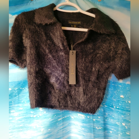 House of Harlow 1960 Sweaters - House Of Harlow 1960 NWOT Fuzzy Black Short‎ Sleeve Sweater Size XS